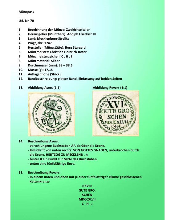 Münzpass vom Münzverein nach dem Manuskript von Ulrich zur Münze XVI Gute Groschen - Seite 1